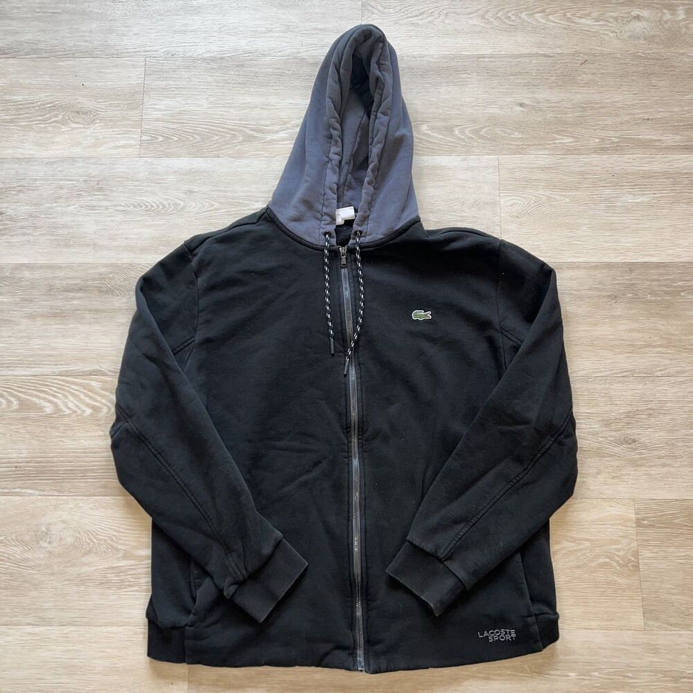 Lacoste Sport Black Grey Full-Zip Fleece Hoodie Men's-Size 3XL
